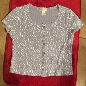 White Fawn Blue Floral Button-Up Top crop